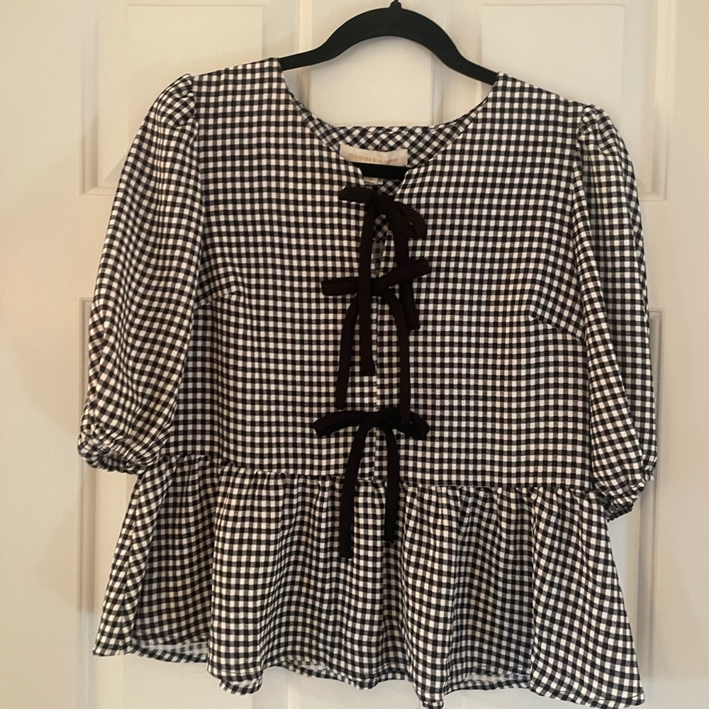 Monteau Black and White Checkered Blouse